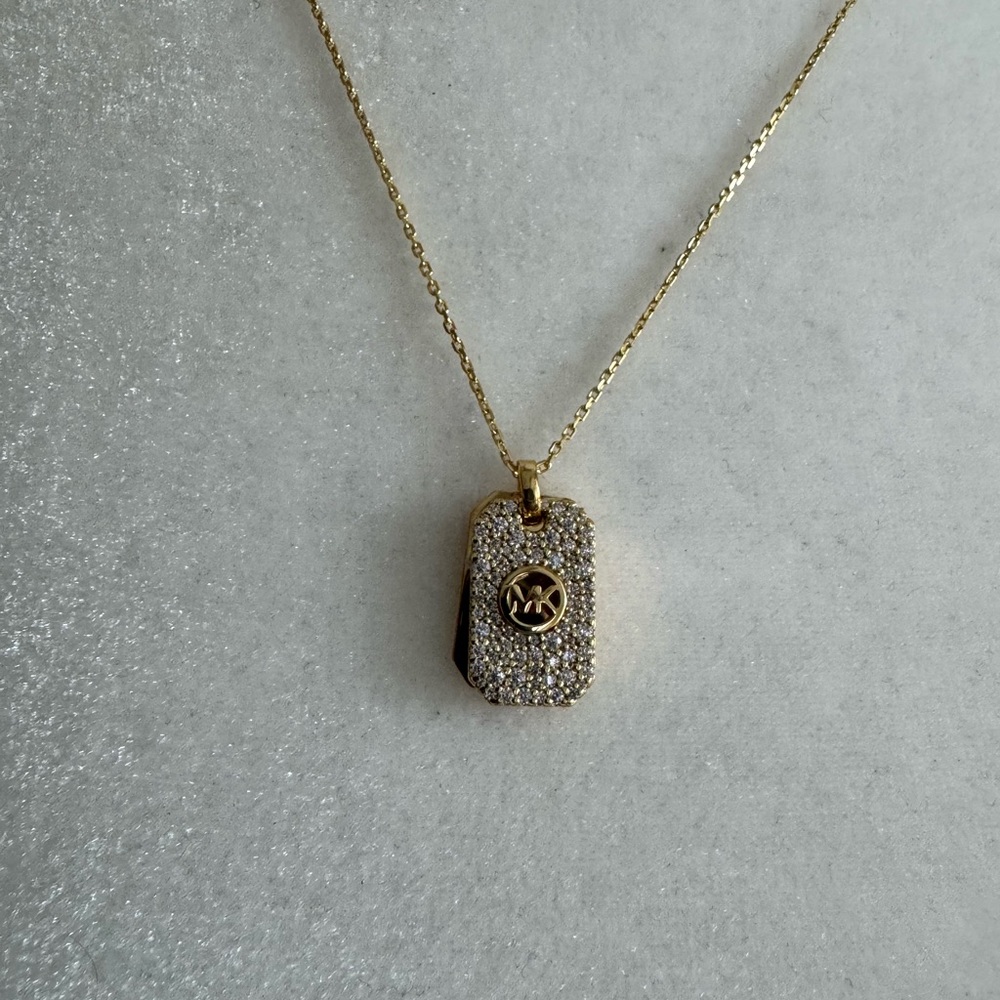 Michael Kors Sterling Silver Pavé Logo Pendant Necklace - Picture 3 of 5
